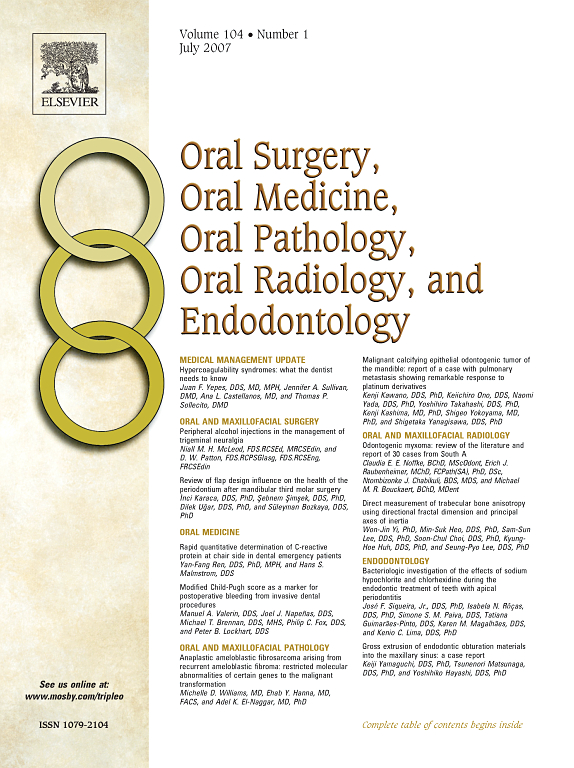 Go to journal home page - Oral Surgery, Oral Medicine, Oral Pathology, Oral Radiology, and Endodontology